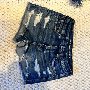 American Eagle Outfitters Blue Distressed Jean Shorts
